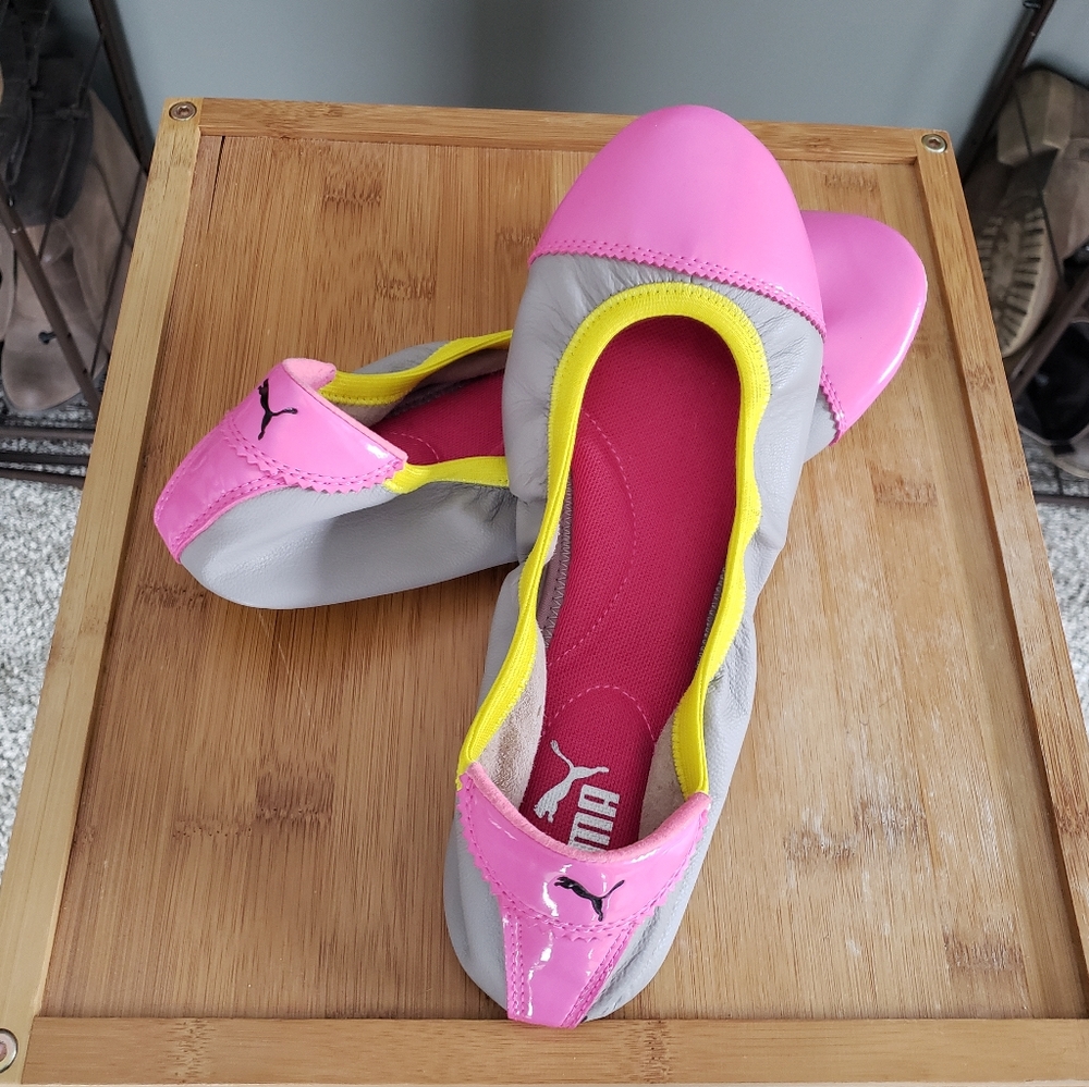 Puma Women's Sz 9 Pink Gray Yellow Ballet Flat